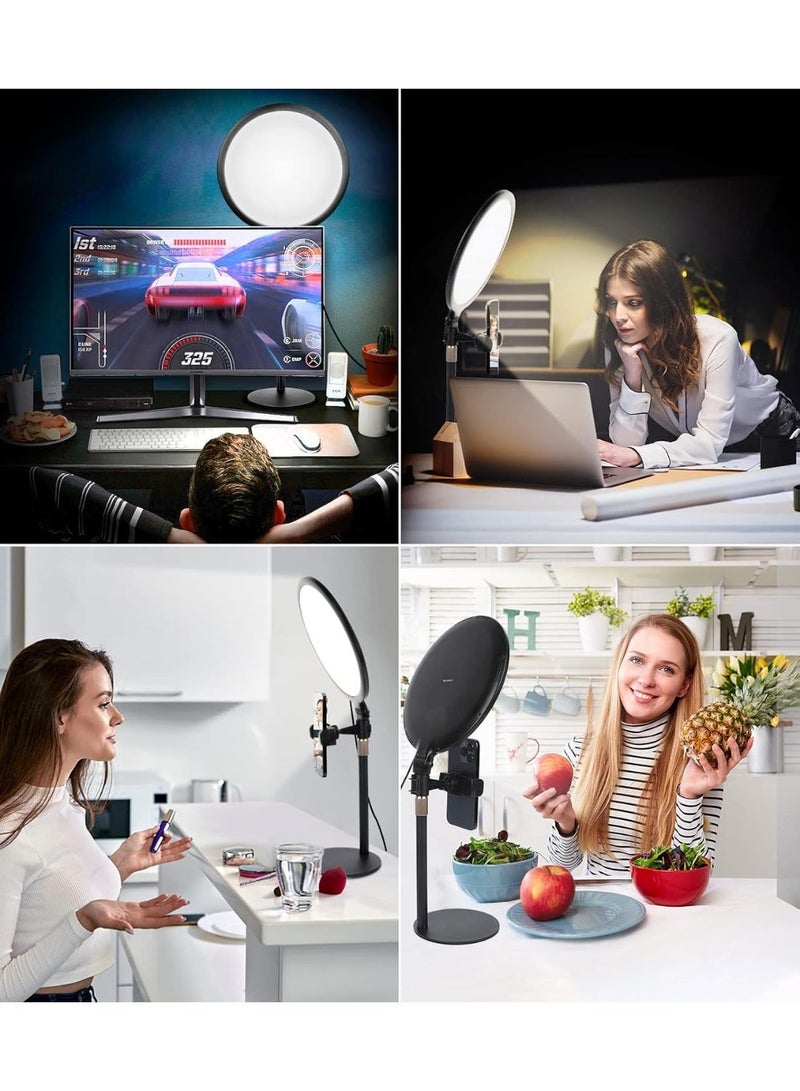 م.ا & ف'س إضاءة دائرية 10.5 بوصة، إضاءة شاشة كاملة للفيديو، إضاءة دائرية LED مع حامل قابل للتمديد وحامل هاتف لأجهزة iPhone، إضاءة دائرية مكتبية قابلة للتعتيم للبث المباشر وتصوير السيلفي - Image 4